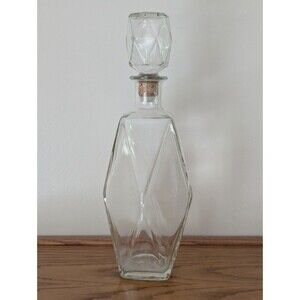 Vintage Atomic Style Diamond Glass Liquor Wine Decanter Bottle MCM Barware Retro